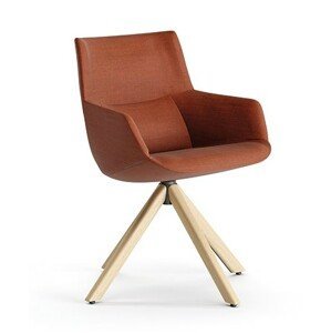 PATTIO - Otočná stolička BOW s podrúčkami a dreveným podstavcom