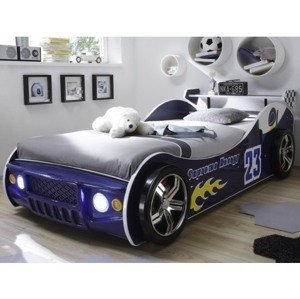 Detská pretekárska posteľ Energy 90x200 cm, modré auto s osvetlením%