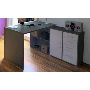 Rohový písací stôl Lift, šedý/hnedý%