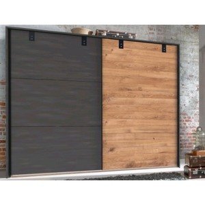 Šatník s posuvnými dverami Detroit, 250 cm, doskový dub / antracitová oceľ%