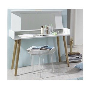 Toaletný / písací stolík so zrkadlom Kolding, biely/jaseň%