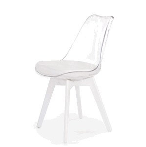 Jedálenská stolička SOFT 2 – masív / transparentný plast / ekokoža, biela