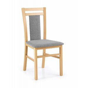 Drevená jedálenské stolička HUBERT 8 – masív, látka, viac farieb Medový dub / Sivá
