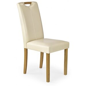 Jedálenská stolička CARO – masív, ekokoža, krémová