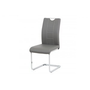 Jedálenská stolička RIVONA — chróm, ekokoža šedá , biele prešitie