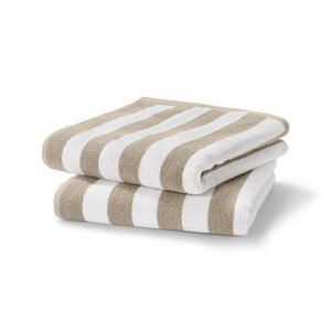 Kvalitné uteráky, 2 ks, béžovo-biele prúžky