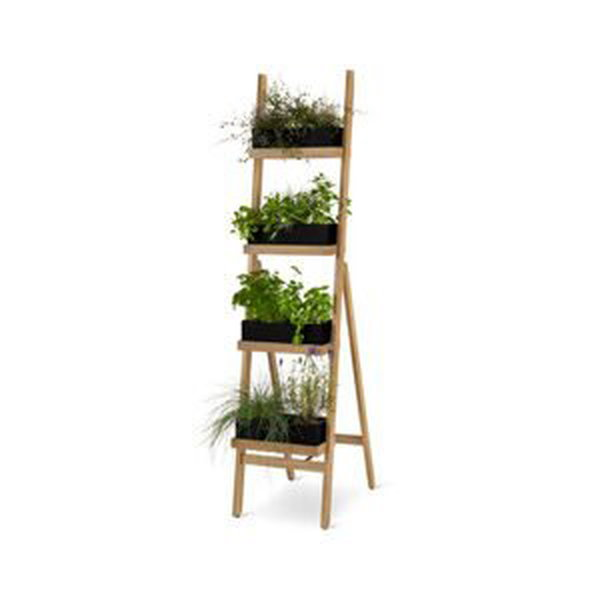 Sklopný rebrík na pestovanie rastlín s hranatými kvetináčmi, čierny