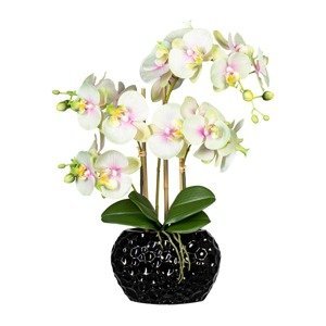 Gasper Umělá květina Orchidej v oválné keramické váze 55 cm, krémově zelená