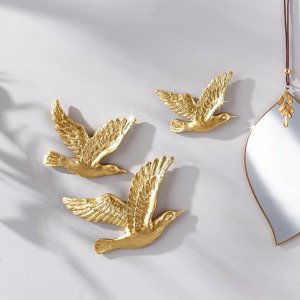 Weltbild Nástěnná dekorace Zlatí ptáci, sada 3 ks