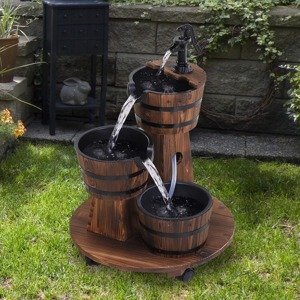 Outsunny Zahradní kaskádová fontána, 3 dřevěná vědra