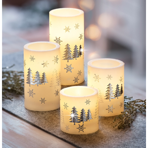 LED vianočné sviečky z vosku Zimný les, 4 kusy