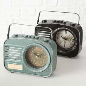 Stolové hodiny Retro rádio, šedozelené