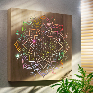 Drevený LED obraz Mandala