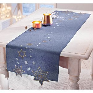 Behúň na stôl Hviezdy, modrý, 140 x 40 cm
