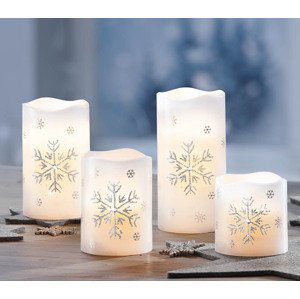 LED voskové sviečky Snehová vločka, súprava 4 ks