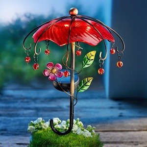 Solárny záhradný zápich Deštník, červený