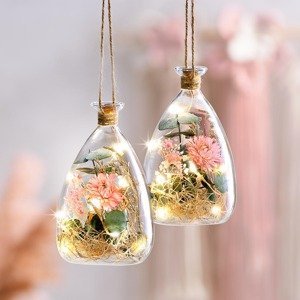 LED Závesná sklenená dekorácia so sušenými kvetmi Flowers, 2 ks