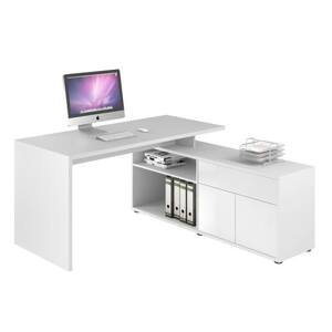 Sconto Rohový písací stôl ARLO biela/biela vysoký lesk