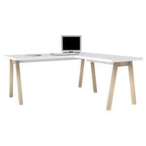 Sconto Písací stôl NICLAS biela vysoký lesk/masívny dub