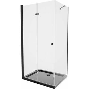 MEXEN/S - Lima sprchovací kút zalamovacie dvere 80 x 100, transparent, čierny + Flat čierna vanička so sifónom 856-080-100-70-00-4070B