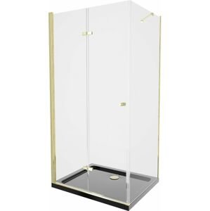 MEXEN/S - Lima sprchovací kút zalamovacie dvere 90 x 100 cm, transparent, zlatý + Flat čierna vanička so sifónom 856-090-100-50-00-4070G