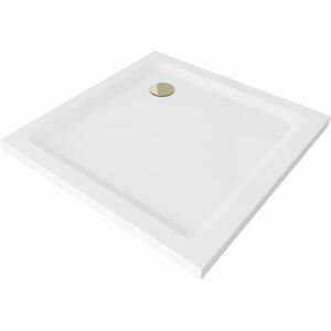 MEXEN/S - Flat sprchová vanička štvorcová slim 90 x 90 cm, biela + zlatý sifón 40109090G