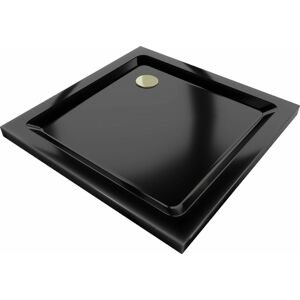 MEXEN/S - Flat sprchová vanička štvorcová slim 80 x 80, černá + zlatý sifón 40708080G