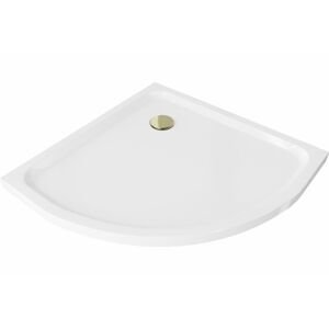 MEXEN/S - Flat sprchová vanička štvrťkruhová slim 70 x 70 cm, biela + zlatý sifón 41107070G