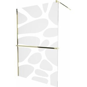 MEXEN/S - KIOTO Sprchová zástena WALK-IN s poličkou a držiakom uterákov 70 x 200 cm, transparent/bialy vzór 8 mm, zlatá 800-070-121-50-97