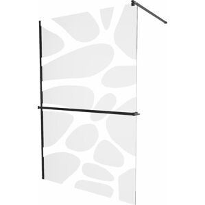 MEXEN/S - KIOTO Sprchová zástena WALK-IN s poličkou a držiakom uterákov 70 x 200 cm, transparent/biely dekor 8 mm, čierna 800-070-121-70-97