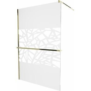 MEXEN/S - KIOTO Sprchová zástena WALK-IN s poličkou a držiakom uterákov 80 x 200 cm, transparent/bialy vzór 8 mm, zlatá 800-080-121-50-85