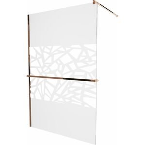 MEXEN/S - KIOTO Sprchová zástena WALK-IN s poličkou a držiakom uterákov 80 x 200 cm, transparent/biely dekor 8 mm, ružové zlato 800-080-121-60-85