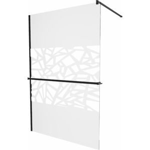 MEXEN/S - KIOTO Sprchová zástena WALK-IN s poličkou a držiakom uterákov 80 x 200 cm, transparent/biely dekor 8 mm, čierna 800-080-121-70-85