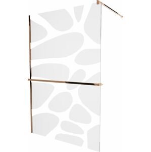 MEXEN/S - KIOTO Sprchová zástena WALK-IN s poličkou a držiakom uterákov 100 x 200 cm, transparent/biely dekor 8 mm, ružové zlato 800-100-121-60-97
