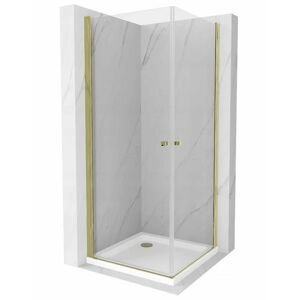 MEXEN/S - PRETORIA duo sprchovací kút 70 x 70 cm, transparent, zlatá + vanička vrátane sifónu 852-070-070-50-02-4010G