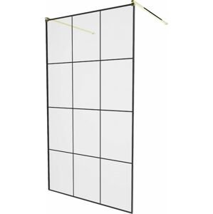 MEXEN/S - KIOTO samostatne stojaca sprchová zástena 100 x 200, transparent/čierna vzor 8 mm, zlatá 800-100-002-50-77