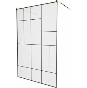 MEXEN/S - KIOTO samostatne stojaca sprchová zástena 100 x 200, transparent/čierna vzor 8 mm, zlatá 800-100-002-50-78