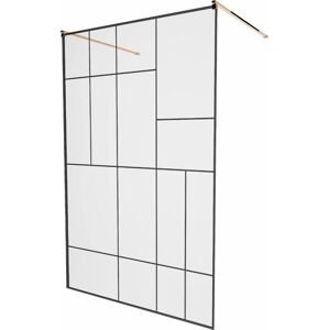 MEXEN/S - KIOTO samostatne stojaca sprchová zástena 100 x 200, transparent/čierna vzor 8 mm, ružové zlato 800-100-002-60-78