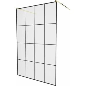MEXEN/S - KIOTO samostatne stojaca sprchová zástena 130 x 200 cm, transparent/čierna vzor 8 mm, zlatá 800-130-002-50-77