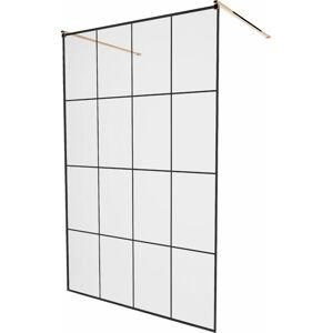 MEXEN/S - KIOTO samostatne stojaca sprchová zástena 130 x 200 cm, transparent/čierna vzor 8 mm, ružové zlato 800-130-002-60-77