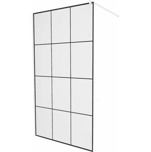 MEXEN/S - KIOTO Sprchová zástena WALK-IN 110 x 200 cm, transparent/čierny vzor 8 mm, biela 800-110-101-20-77
