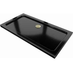 MEXEN/S - Flat sprchová vanička obdĺžniková slim 120 x 70 cm, čierna + zlatý sifón 40707012G