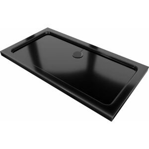 MEXEN/S - Flat sprchová vanička obdĺžniková slim 140 x 70 cm, čierna + čierny sifón 40707014B
