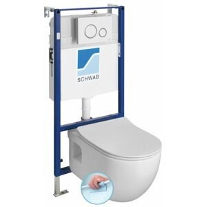 SAPHO - Závesné WC BRILLA Rimless biela s podomietkovou nádržkou a tlačidlom Schwab, biela 100614-SET5