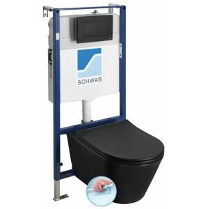 SAPHO - Závesné WC AVVA Rimless s podomietkovou nádržkou a tlačidlom Schwab, čierna mat 100314-110-SET5
