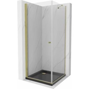 MEXEN/S - Pretória sprchovací kút 70x70 cm, transparent, zlatá + sprchová vanička vrátane sifónu 852-070-070-50-00-4070G