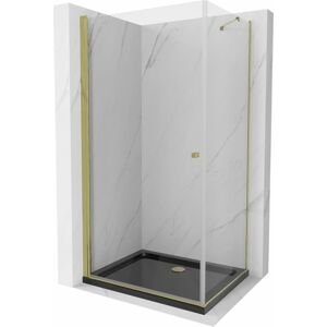 MEXEN/S - Pretória sprchovací kút 100x90 cm, transparent, zlatá + sprchová vanička vrátane sifónu 852-100-090-50-00-4070G