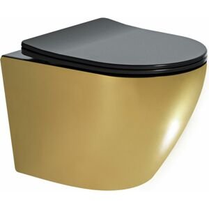 MEXEN - Lena Závesná WC misa vrátane sedátka s slow-slim, duroplast, čierna/zlatá 30224076
