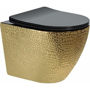 MEXEN - Lena Závesná WC misa vrátane sedátka s slow-slim, duroplast, čierna/zlatá vzor 30224078