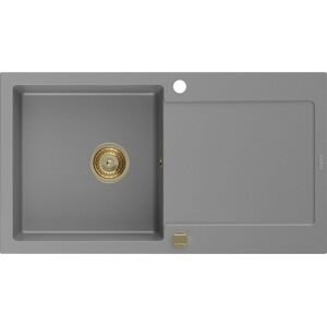 MEXEN/S MEXEN/S - Leo granitový drez 1 s odkvapkávačom 900x500 mm, šedá, + zlatý sifón 6501901010-71-G